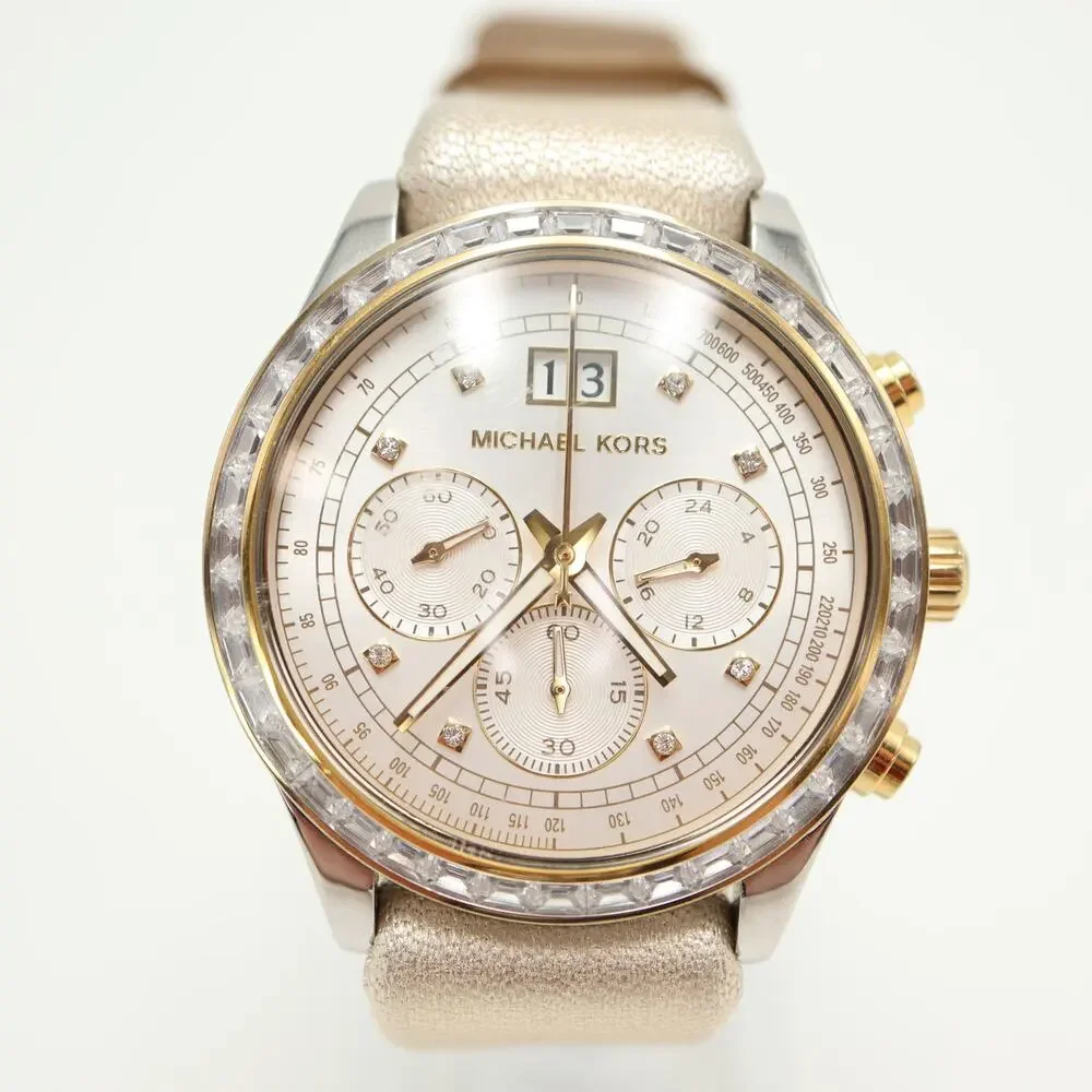 Michael Kors Brinkley Two Tone Pave Chronograph 40mm Watch MK6188 w New Battery - Picture 4 of 15